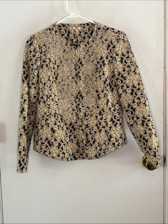 Reba Jackets & Blazers - Reba black cream metallic gold brocade lined beaded jacket Size S